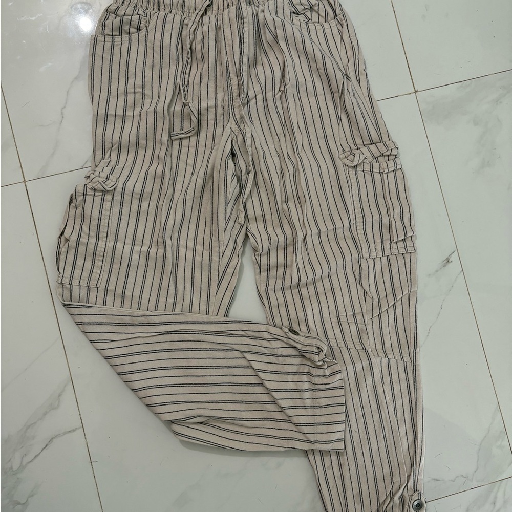 Striped Beige and Black Women Pants